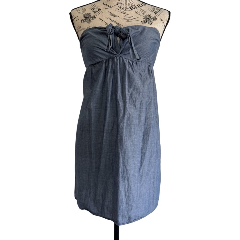 J. Crew Strapless Chambray Front Tie Dress